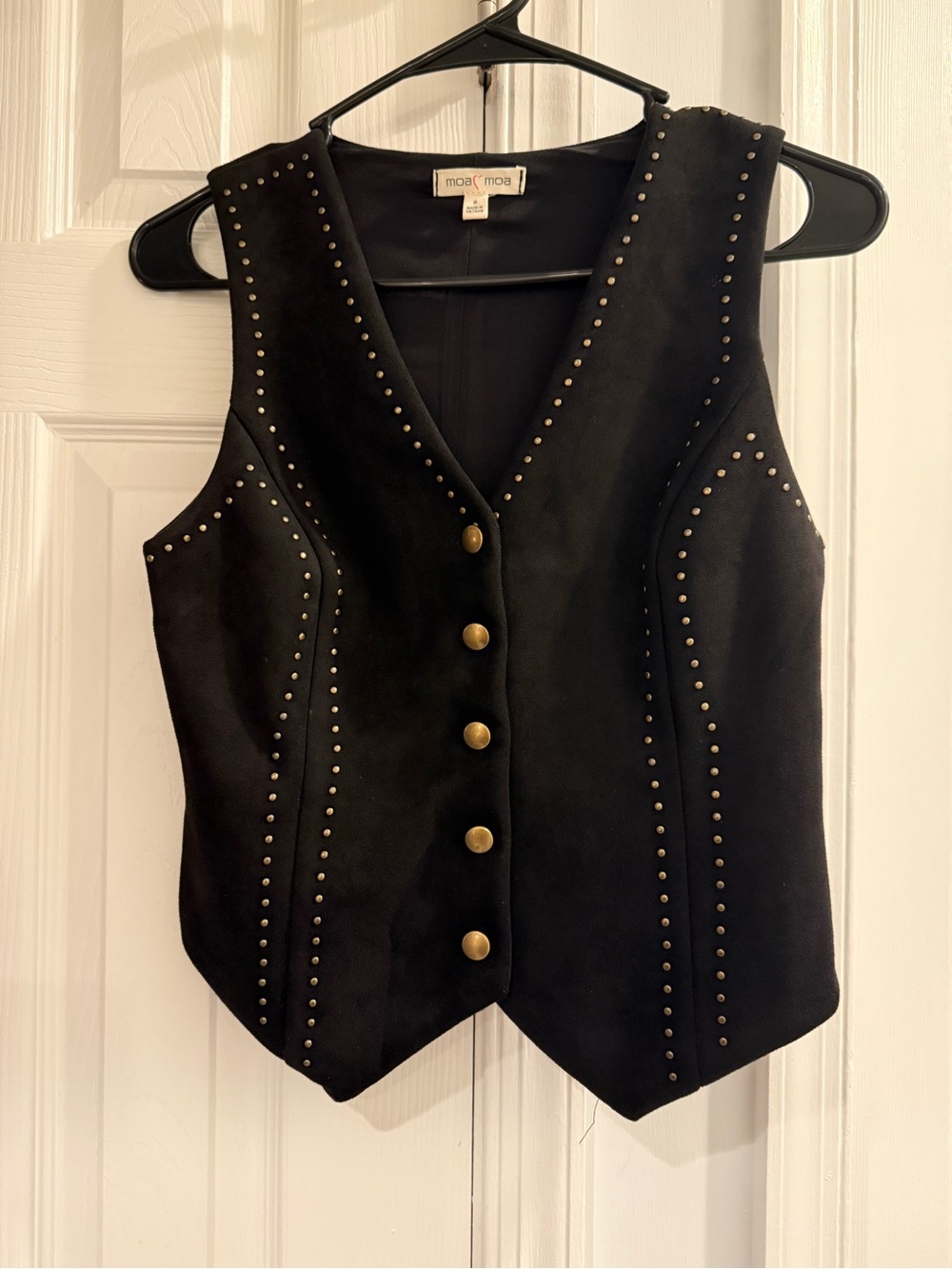 Moa Moa Black Studded Suede Vest with Brass Buttons